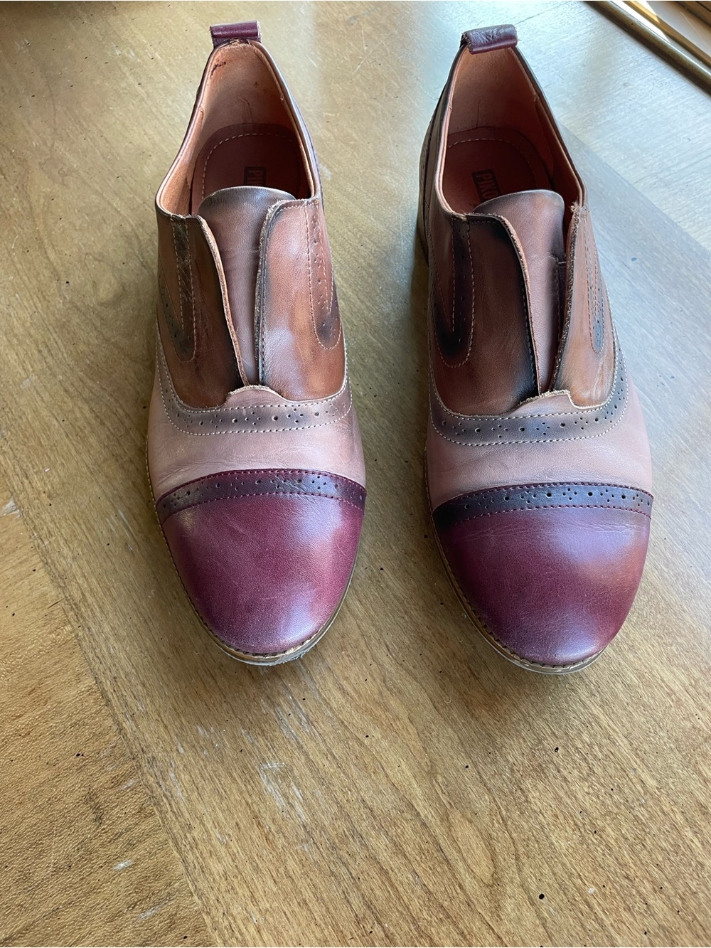 PIKOLINOS Slip On Multi-Tone Leather Oxfords in Brown & Burgundy EU 40/US 9-9.5